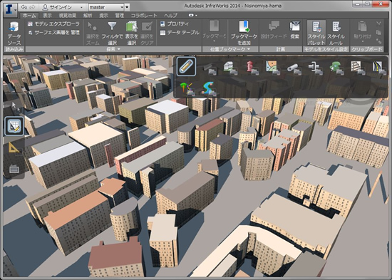 SHPファイルからできあがった街区－建物群