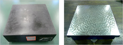 左：石製の定盤、右：鋳鉄製の定盤の画像
