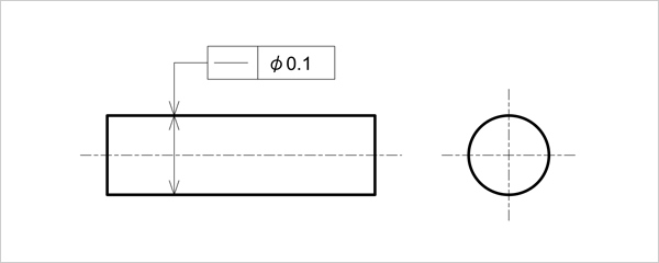 円筒軸の真直度指示例（中心線指示）