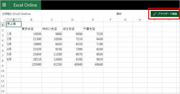 Excel Online画面